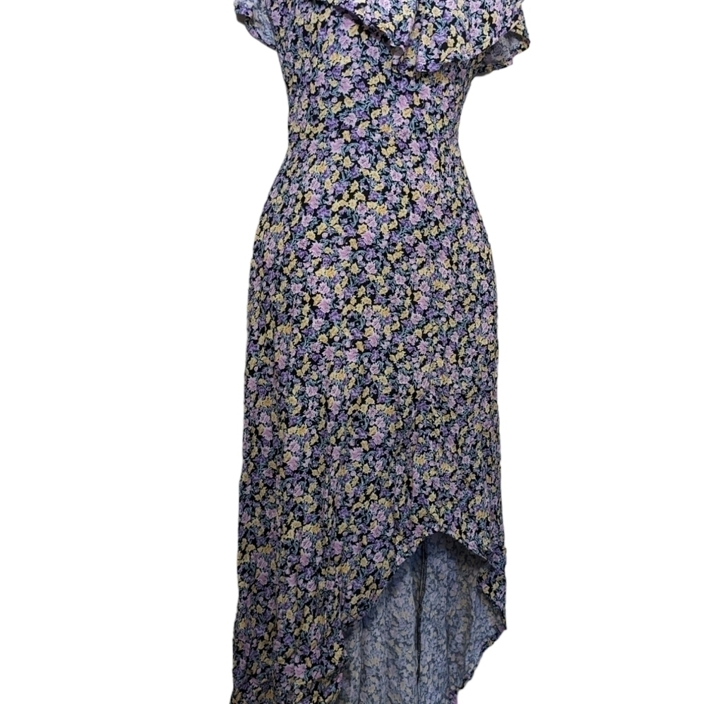 REWIND Purple Blue Aqua Sky Floral Off Shoulder High Low Unique Dress Summer - Picture 6 of 11